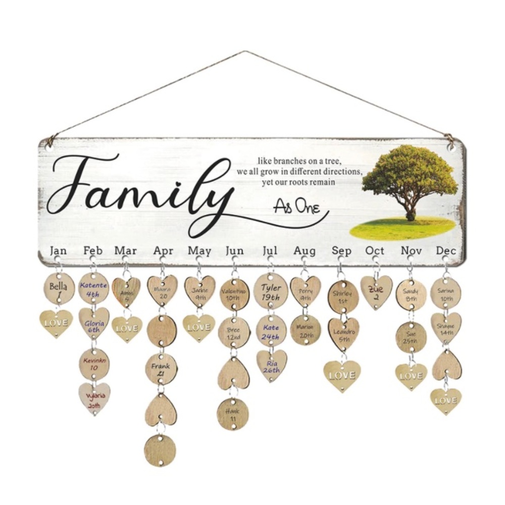🆕 Wooden Family Tree Birthday Reminder Tracker Calendar Date Board